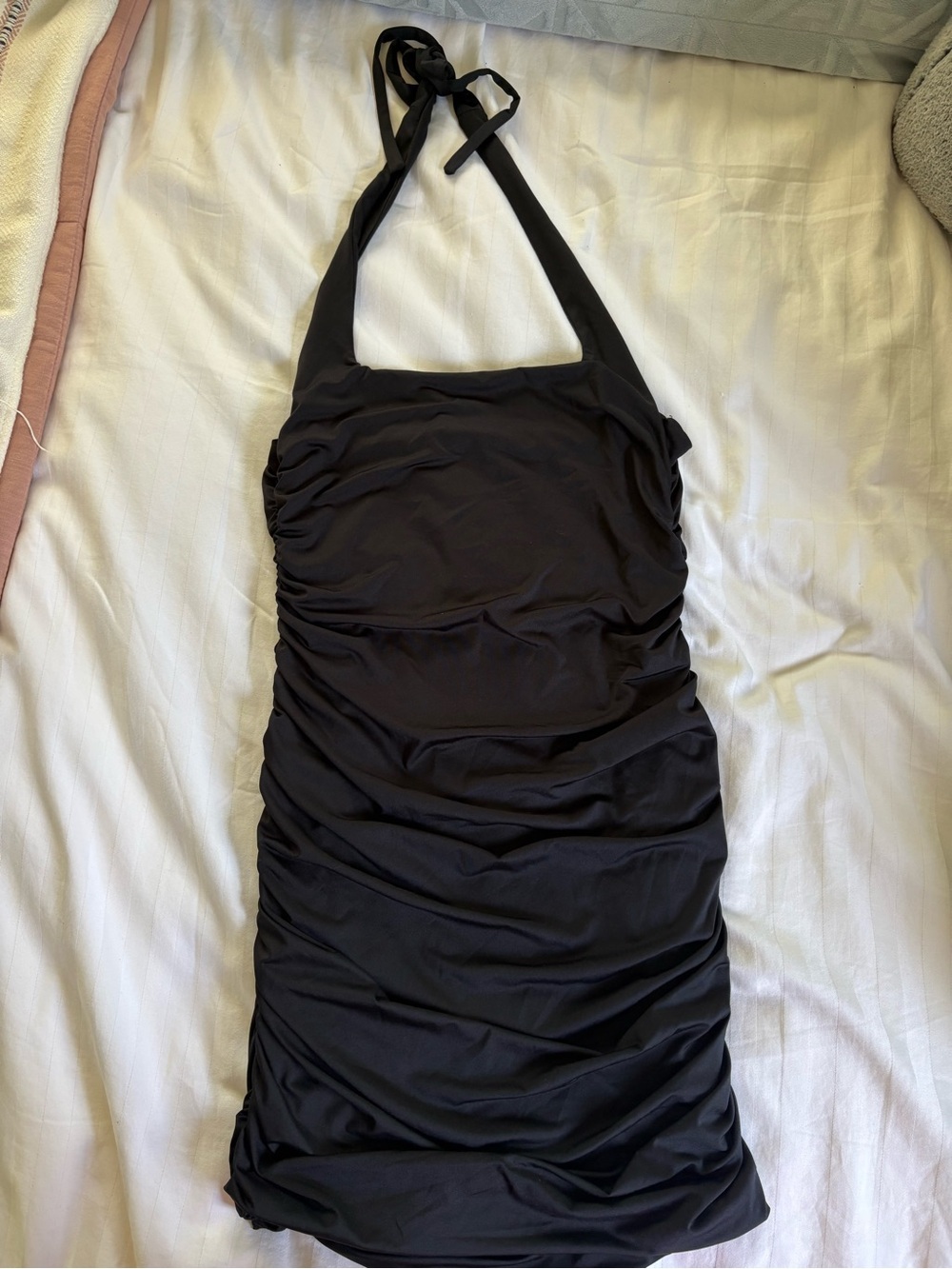 Black Halter Ruched mini dress